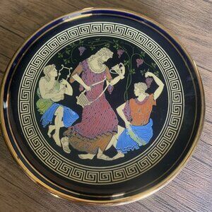 Greek Adis 24k Gold Painted Plate Handmade In Greece Bacchus & Nymphs